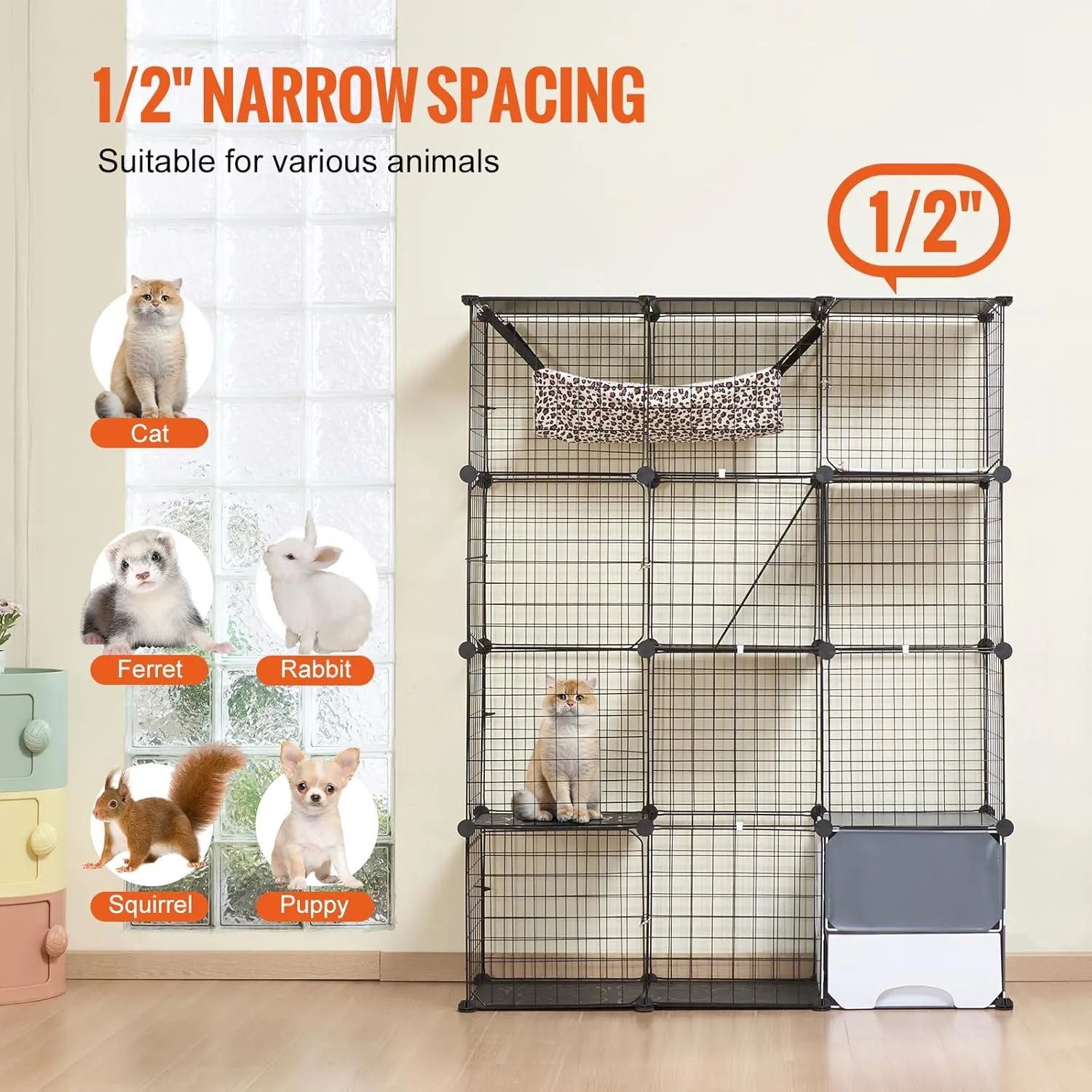 VEVOR Large 4-Tier Cat Cage, 41 x 14 x 55, Detachable Metal Wire Cat Enclosure, with Litter Box Hammock Ramp ladders, Indoor & Outdoor Crate Exercise Place Ideal for Kitty, Small Animals, Black
