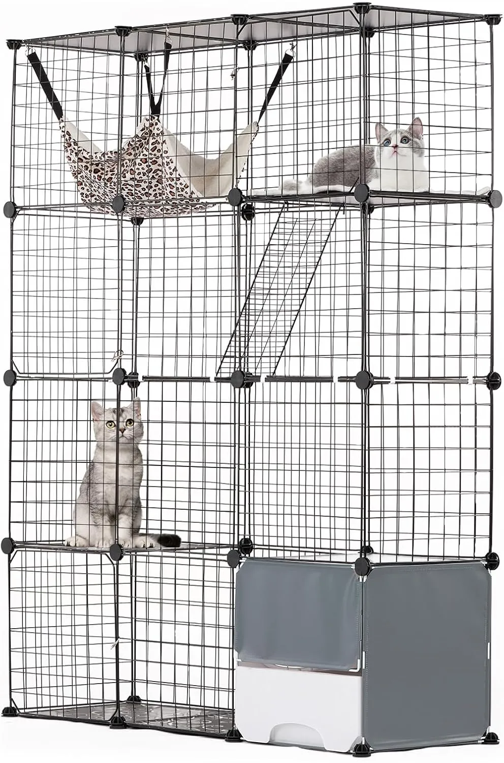 VEVOR Large 4-Tier Cat Cage, 41 x 14 x 55, Detachable Metal Wire Cat Enclosure, with Litter Box Hammock Ramp ladders, Indoor & Outdoor Crate Exercise Place Ideal for Kitty, Small Animals, Black