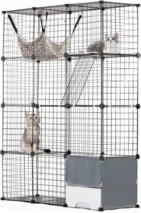 VEVOR Large 4-Tier Cat Cage, 41 x 14 x 55, Detachable Metal Wire Cat Enclosure, with Litter Box Hammock Ramp ladders, Indoor & Outdoor Crate Exercise Place Ideal for Kitty, Small Animals, Black