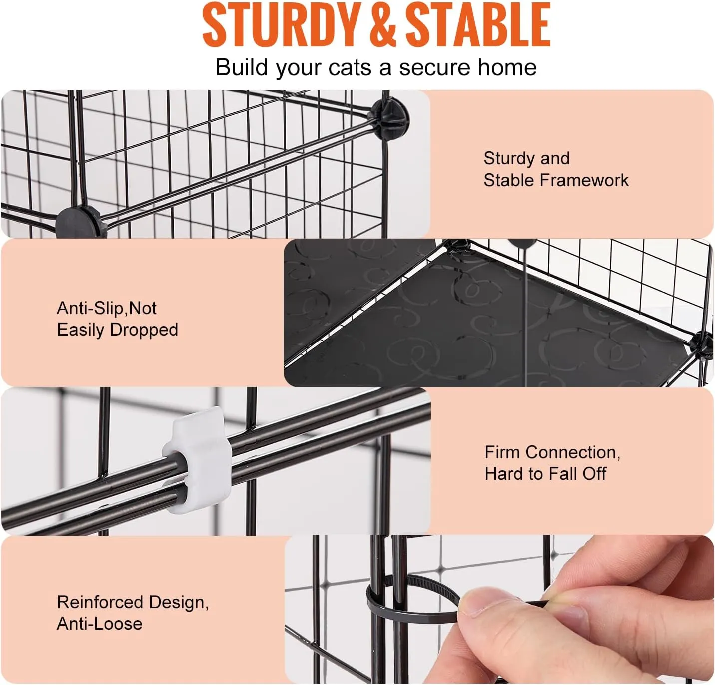 VEVOR Large 4-Tier Cat Cage, 41 x 14 x 55, Detachable Metal Wire Cat Enclosure, with Litter Box Hammock Ramp ladders, Indoor & Outdoor Crate Exercise Place Ideal for Kitty, Small Animals, Black