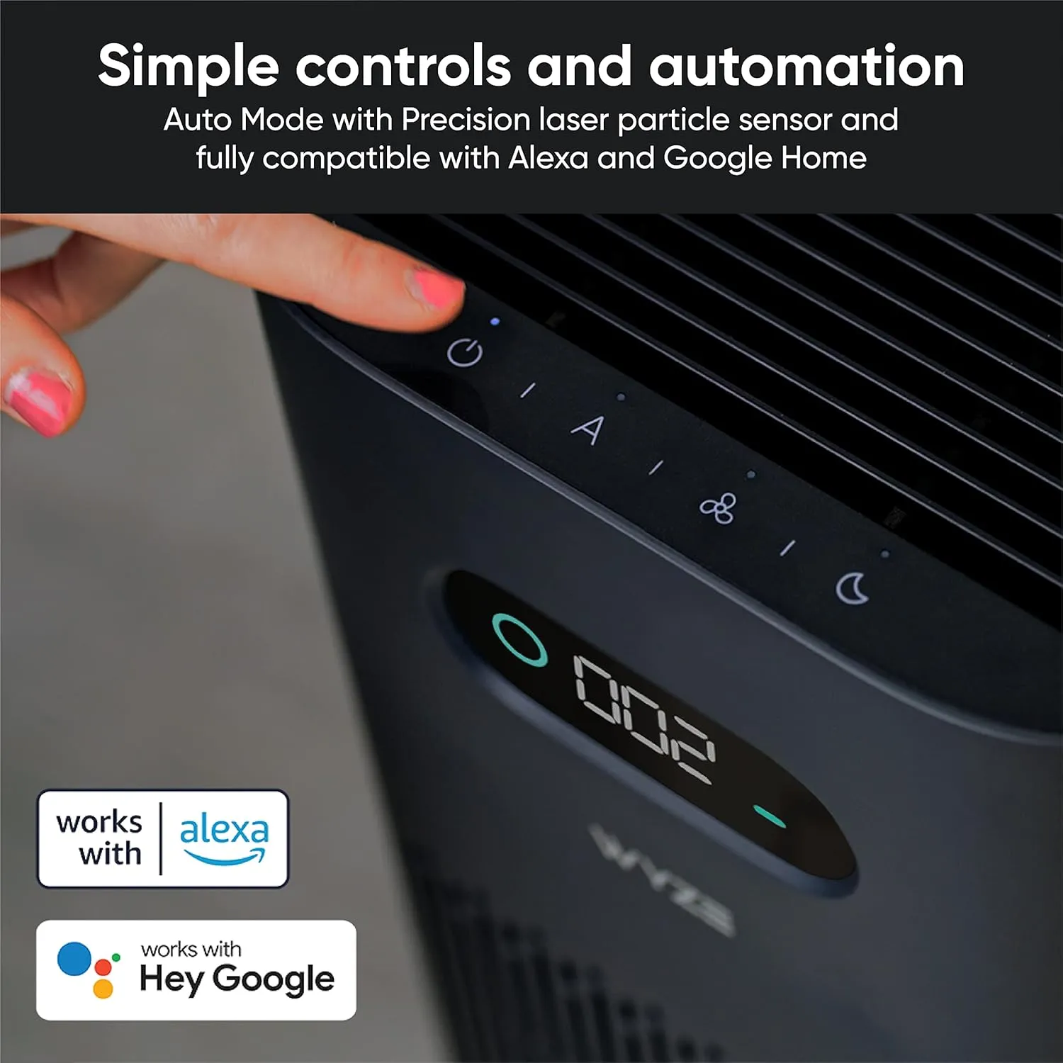 Wyze Air Purifier with Wildfire Filter (Special), for Living Room, Kitchen, HEPA 13, 21db Quiet, with Sleep Mode, Air Cleaner for Smoke, Pollen, Dander, Hair, 550 sq ft, Smart WiFi Alexa Google, Black