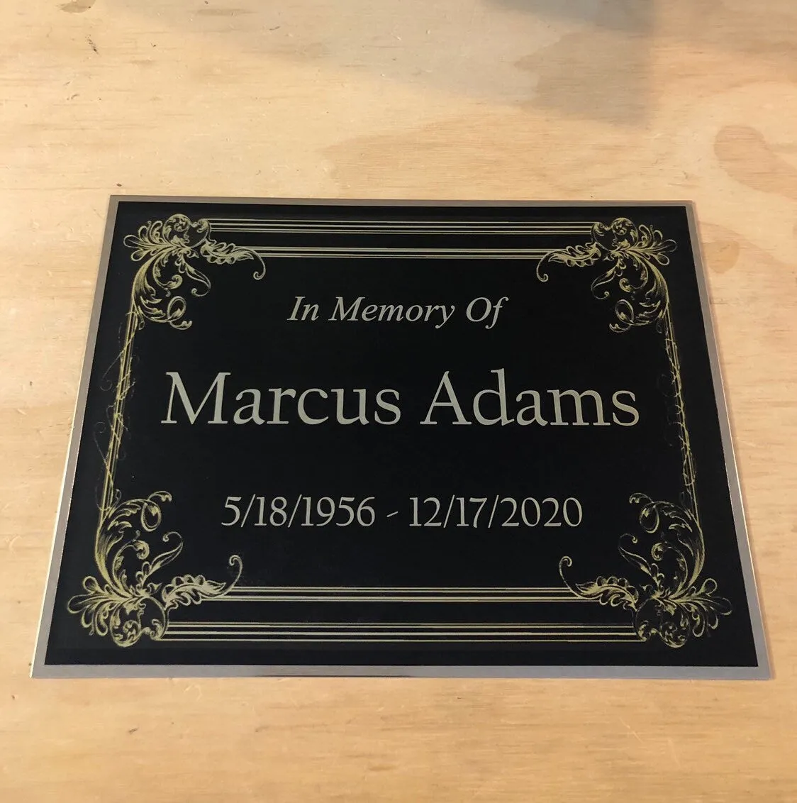 XL Memorial Urn Plaque Cremation Urn Name Plate 8" x 6" Custom Engraved Black/Gold Backing Engraved Urn Name Plate In Loving Memory of