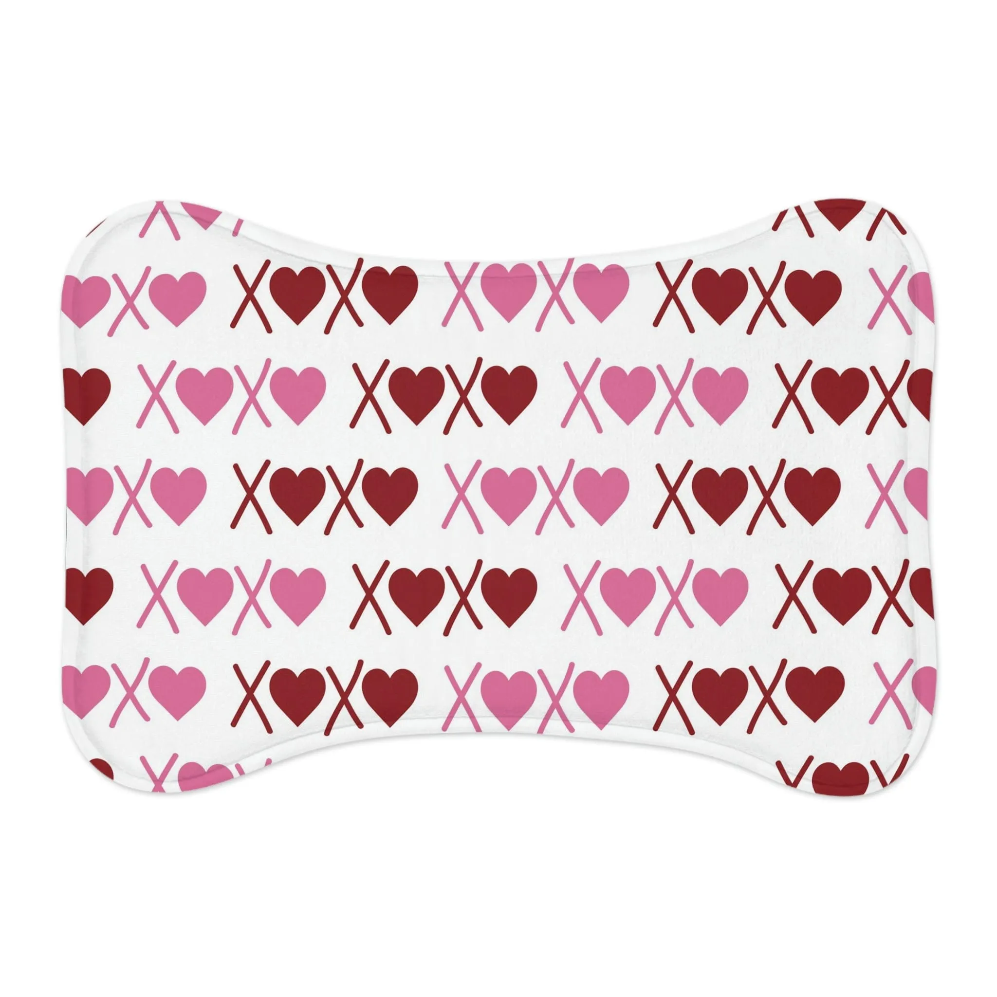 XoXo Pink & Red Hearts Pattern Bone Shape White Pet Feeding Mat