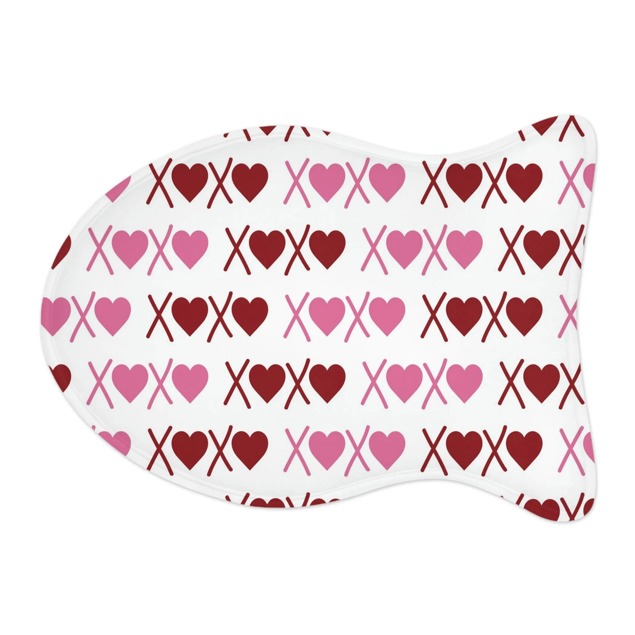 XoXo Pink Red Hearts White Pet Feeding Mat Fish Shape Dog/Cat Food Mat